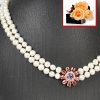 Gifts for Her - Double Pearl Necklace with Gems Pendant (Amethyst) | Gifts for Her - Double Pearl Necklace with Gems Pendant (Amethyst)