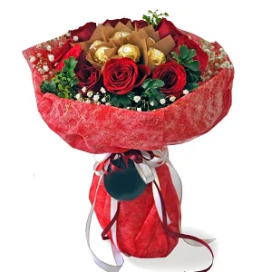 Valentine Love Rocher Chocolates & Roses Bouquet